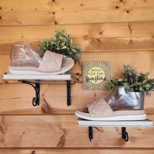 Steven New York 💜 Lazier Blush Pink Tan Puffy Quilted Sandals Slide On Shoes 8M